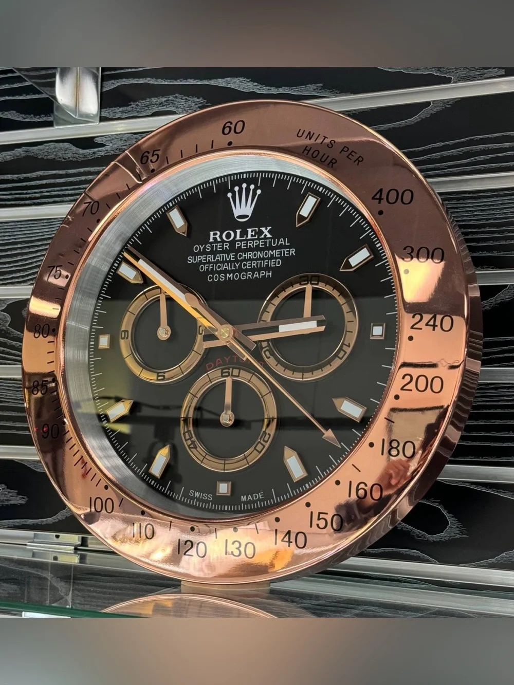 DAYTONA Cosmograph Wall Clock | Rose Gold Bezel Insert | Black Dial